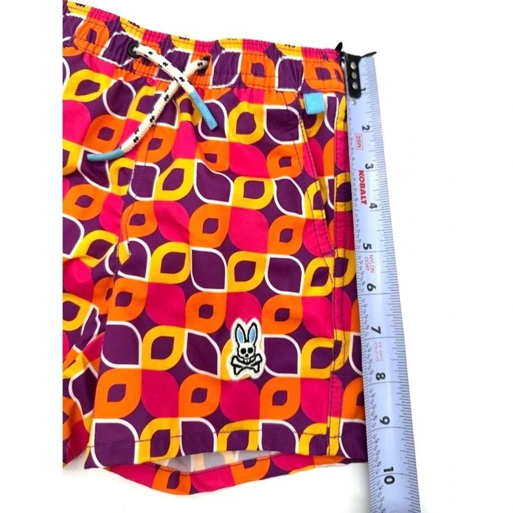 Psycho Bunny Boys Swim Trunks 2T Geo Print Mesh Lined Multicolor Beach